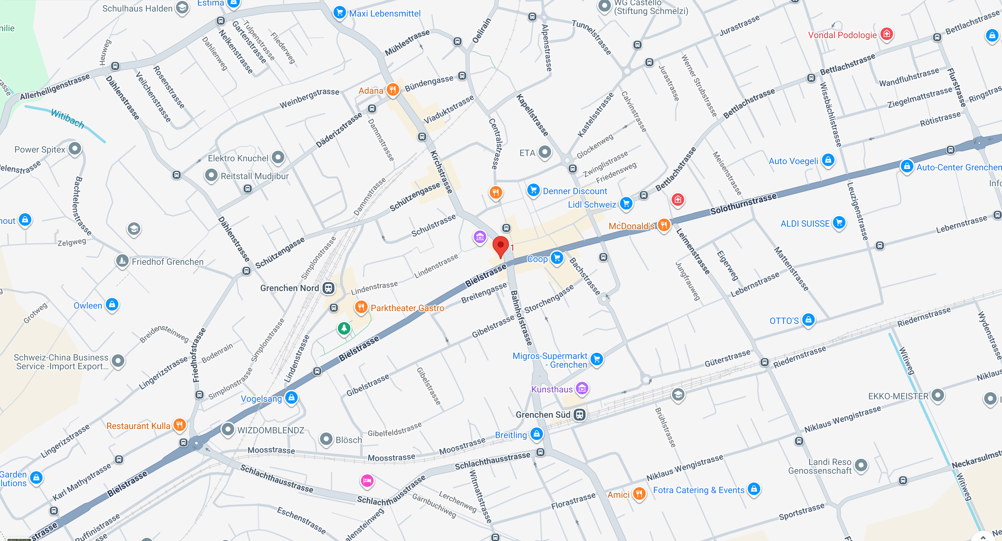 Kartenansicht der Praxis Kirchstrasse 1, 2540 Grenchen